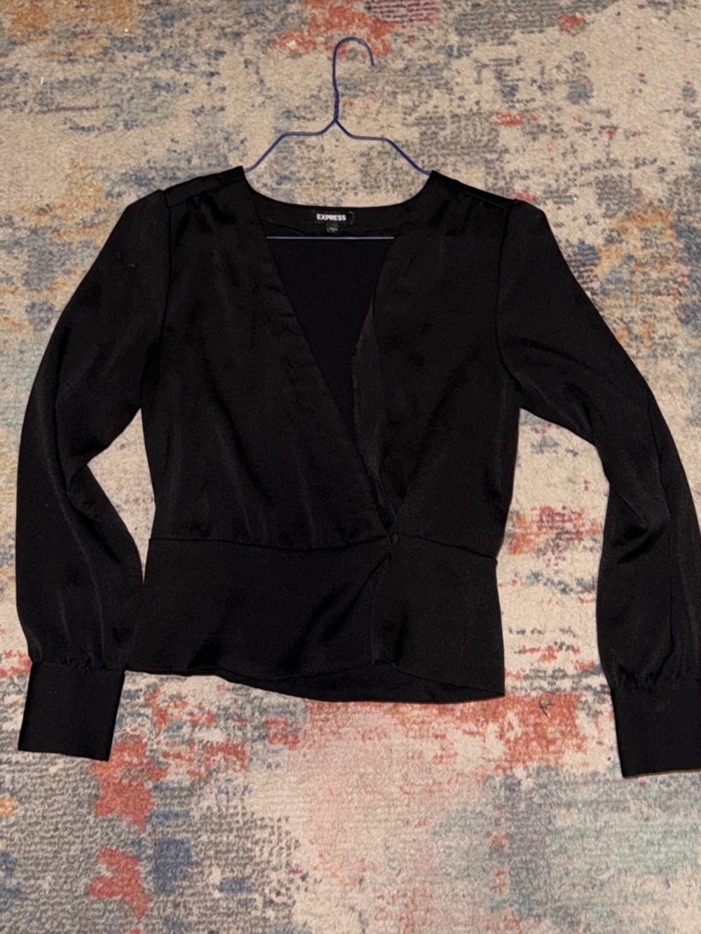 Express Black Wrap-Style Long Sleeve Blouse